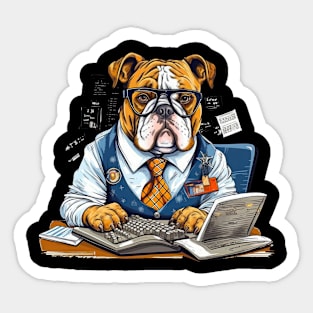 Accountant English Bulldog t-shirt design, a bulldog wearing a tie and glasses Sticker